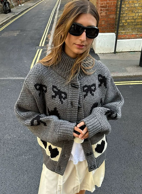 Open YY24早春新款日系慵懒风复古羊毛针织开衫毛衣女openyy