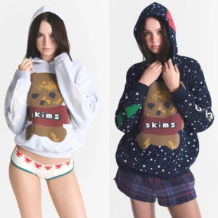 SKIMS卡戴珊圣诞秋冬新款小熊图案连帽卫衣宽松百搭休闲风卫衣