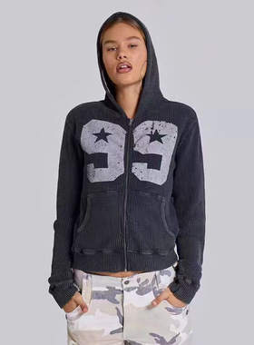 JadedLondon 春夏新华夫格欧美辣妹男女中性连帽开衫上衣外套