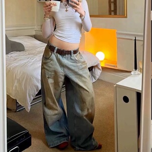 做旧休闲牛仔裤 IAMUBABA现货jaded london复古辣妹脏染阔腿直筒裤