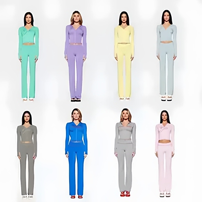 iamgia25新款正肩字母印花明线设计修身连帽拉链短外套裤子套装