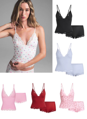 SKIMS情人节系列蕾丝吊带连衣裙背心吊带连体衣包臀短裤热裤家居