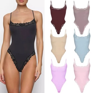 IAMUBABA现货skims卡戴珊肯豆同款蕾丝吊带连体衣紧身背心显瘦女