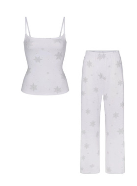 skims 卡戴珊圣诞限定雪花图案休闲吊带背心百搭阔腿长裤套装