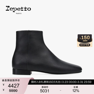 REPETTO丽派朵 PHOEBE女士秋冬黑色牛皮休闲平底踝靴短靴
