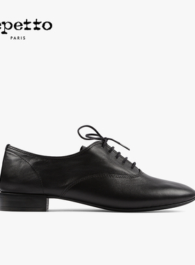 REPETTO丽派朵 ZIZI胶底女士黑色羊皮革圆头复古系带牛津鞋皮鞋