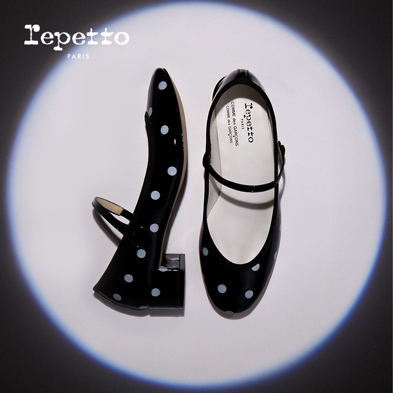 REPETTOX CDG联名皮底黑白波点低跟玛丽珍鞋 2025秋季新品