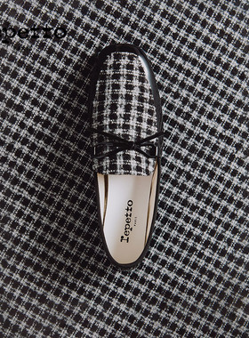 REPETTO丽派朵 Gilles胶底千鸟格纹黑白拼色乐福鞋女鞋 秋冬新款