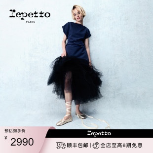 新款 REPETTO丽派朵 女士SOPHIA皮革底金色芭蕾绑带平底鞋 2024春季