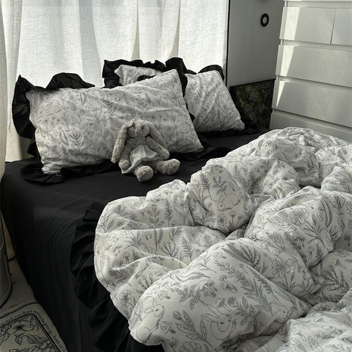 少女ins赫本风水洗棉四件套床笠