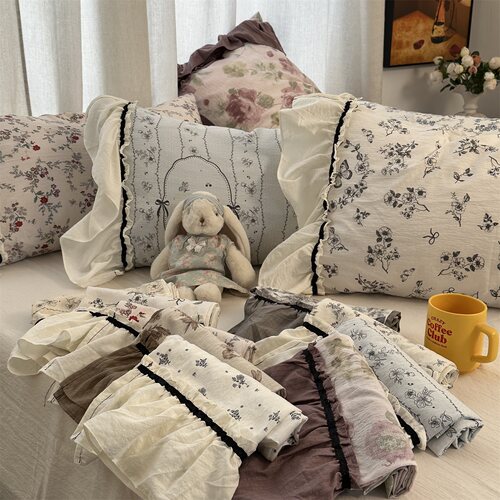 無绵【法式田园花边枕套48*74】