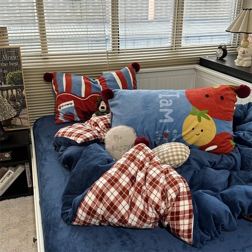 冬季加厚牛奶绒四件套珊瑚绒床笠