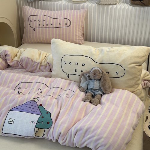 無绵丨少女心贴布绣牛奶绒四件套