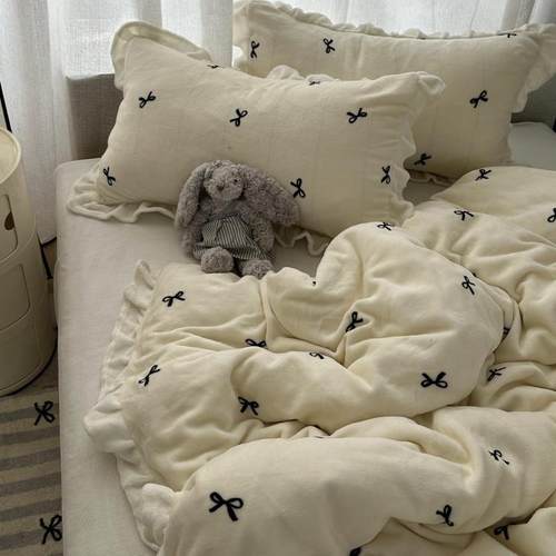 冬季加厚牛奶绒四件套珊瑚岛床单