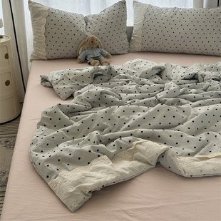 简约ins少女蓝色波点复古蕾丝花边水洗棉夏凉被四件套夏季 空调被