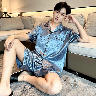 芬腾睡衣男夏季短袖冰丝加肥特大码300斤薄款家居服胖子宽松开衫
