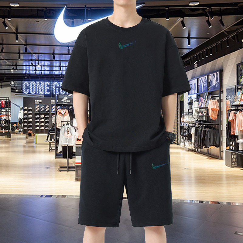 全棉纯棉奥特莱斯撤柜夏季纯棉运动套装男宽松短裤跑步体考锻炼透