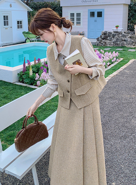 秋款现货数据好复古马甲半身裙衬衣三件套2932558P195控278