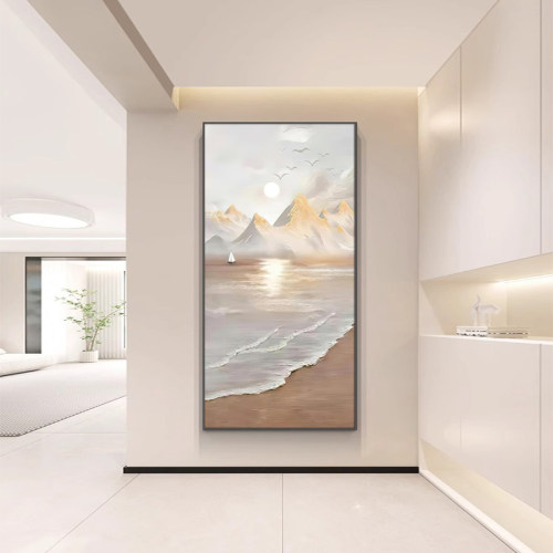 现代简约玄关装饰画一帆风顺金山海浪挂画高级感客厅走廊过道入户