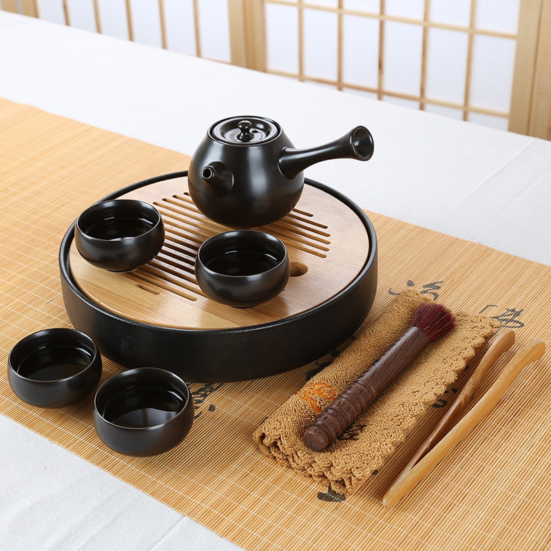 酒店民宿茶具一壶四杯陶瓷茶盘家用茶具套装储水日式功夫干泡茶具