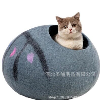 新款【纯手工】羊毛猫窝毛毡冬季保暖可爱半封闭式安全感一体猫舍