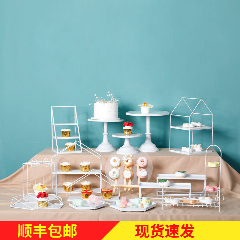白色铁艺甜品台摆件展示架蛋糕托盘欧式下午茶点心架冷餐茶歇摆台