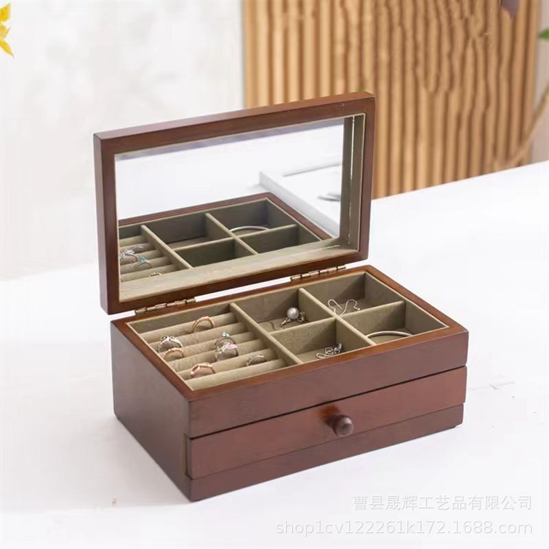 首饰盒多层实木带盖木质中国风饰品保险箱原木方形收纳盒批发珠宝