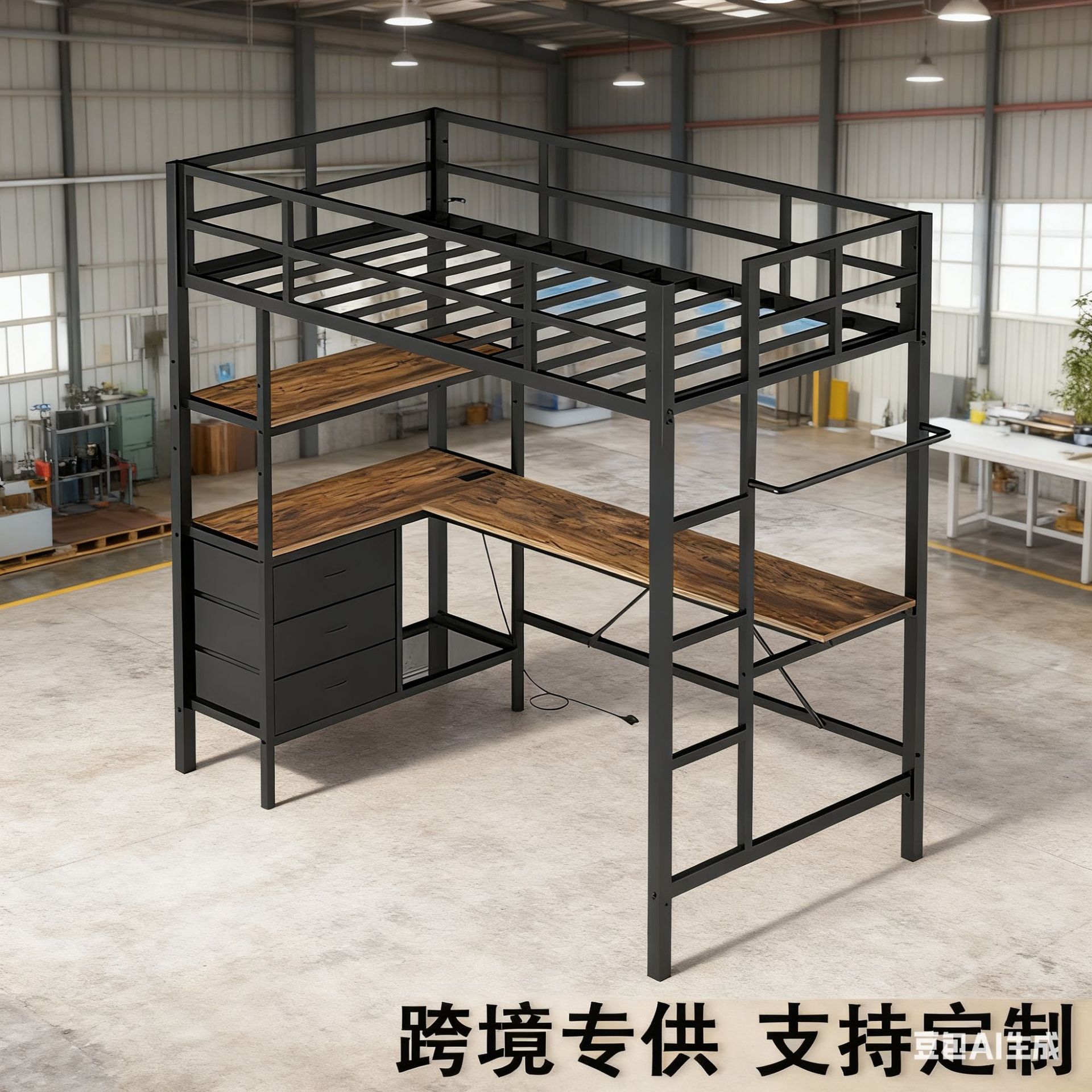 双层公寓床上床下桌员工宿舍学生铁艺高架床储物一体双层床
