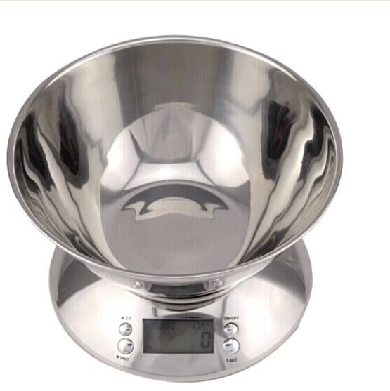 不锈钢去皮水果秤烘焙称1g 碗秤温度功能 厨房秤 宠物电子称 5KG