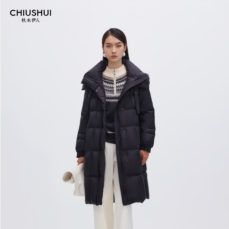 秋水伊人专柜25冬立裁廓形中长羽绒服15411af153012吊牌2298