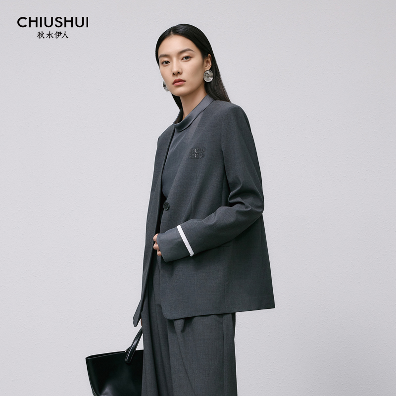 秋水伊人专柜25秋miu系无翻领简约西装15308bc073011