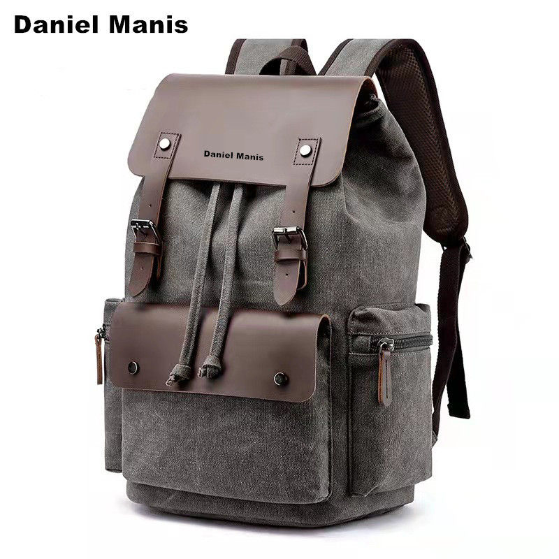 双肩包男女复古潮牌油蜡帆布简约休闲旅行包书包电脑时尚商务背包