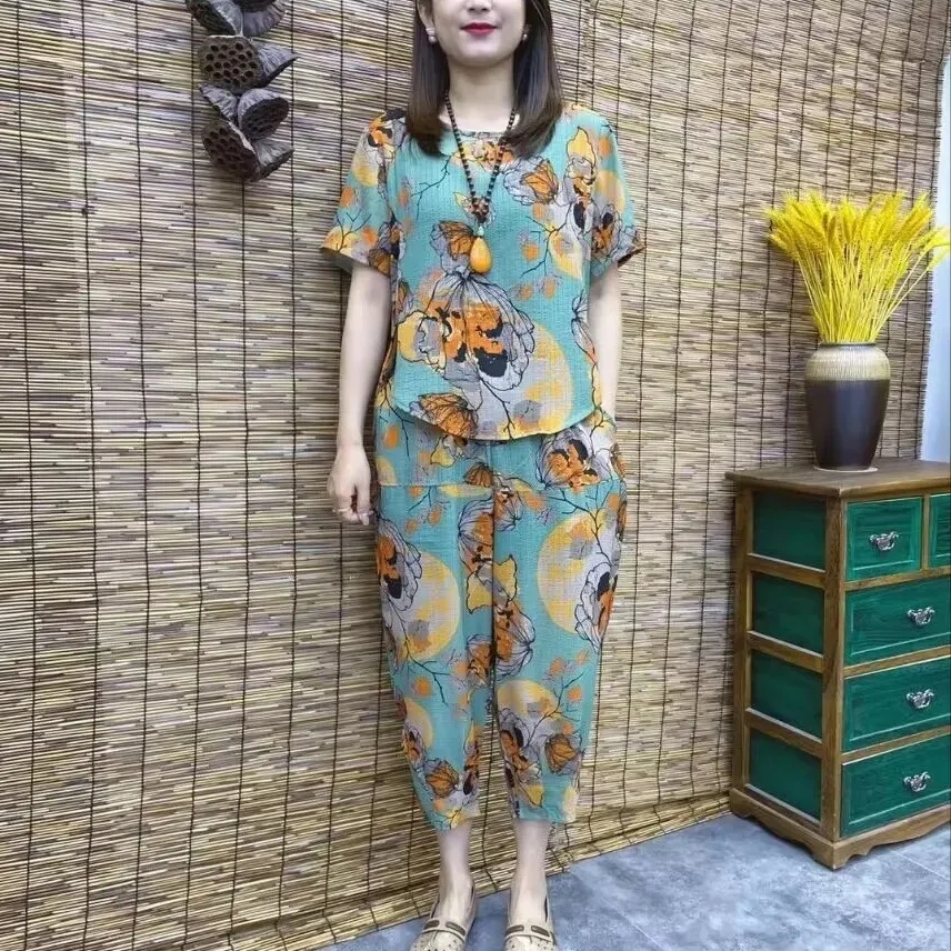 夏季妈妈装休闲套装短袖两件套