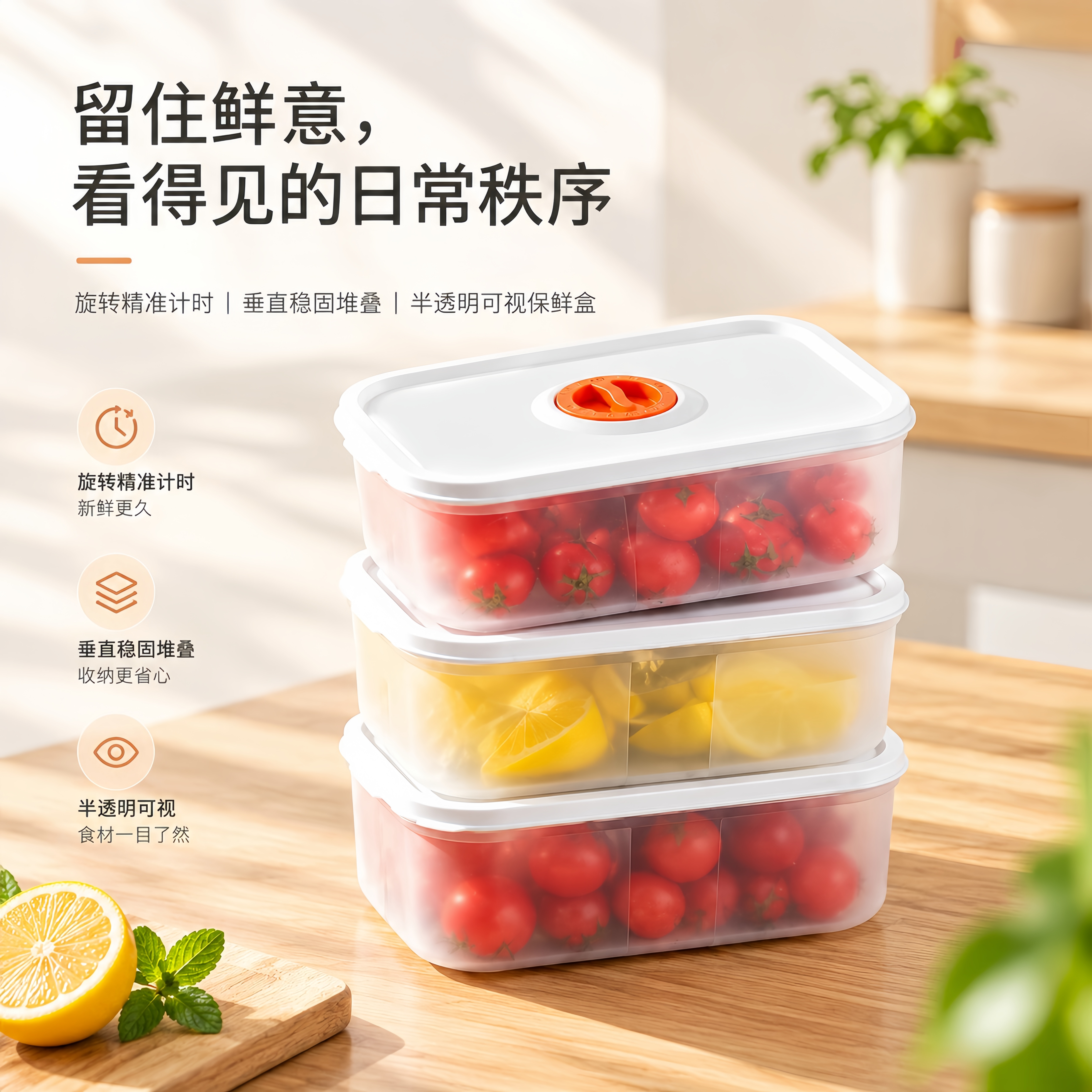 计时款冰箱冷冻收纳盒食品分装盒冰箱专用带盖保鲜盒储物便当盒
