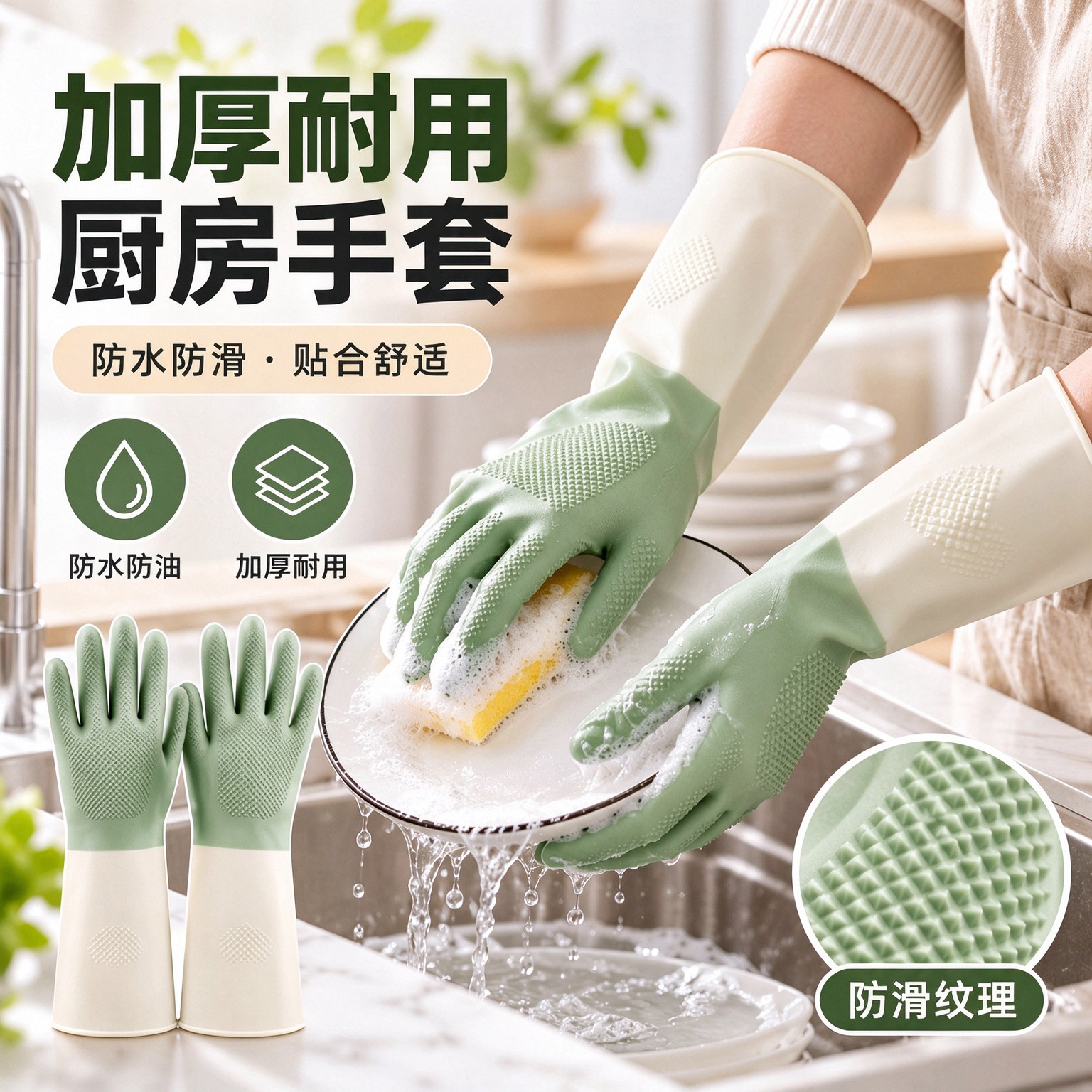 洗碗手套耐用防水橡胶乳胶厨房刷碗洗衣服耐磨防蜂手套防滑加厚