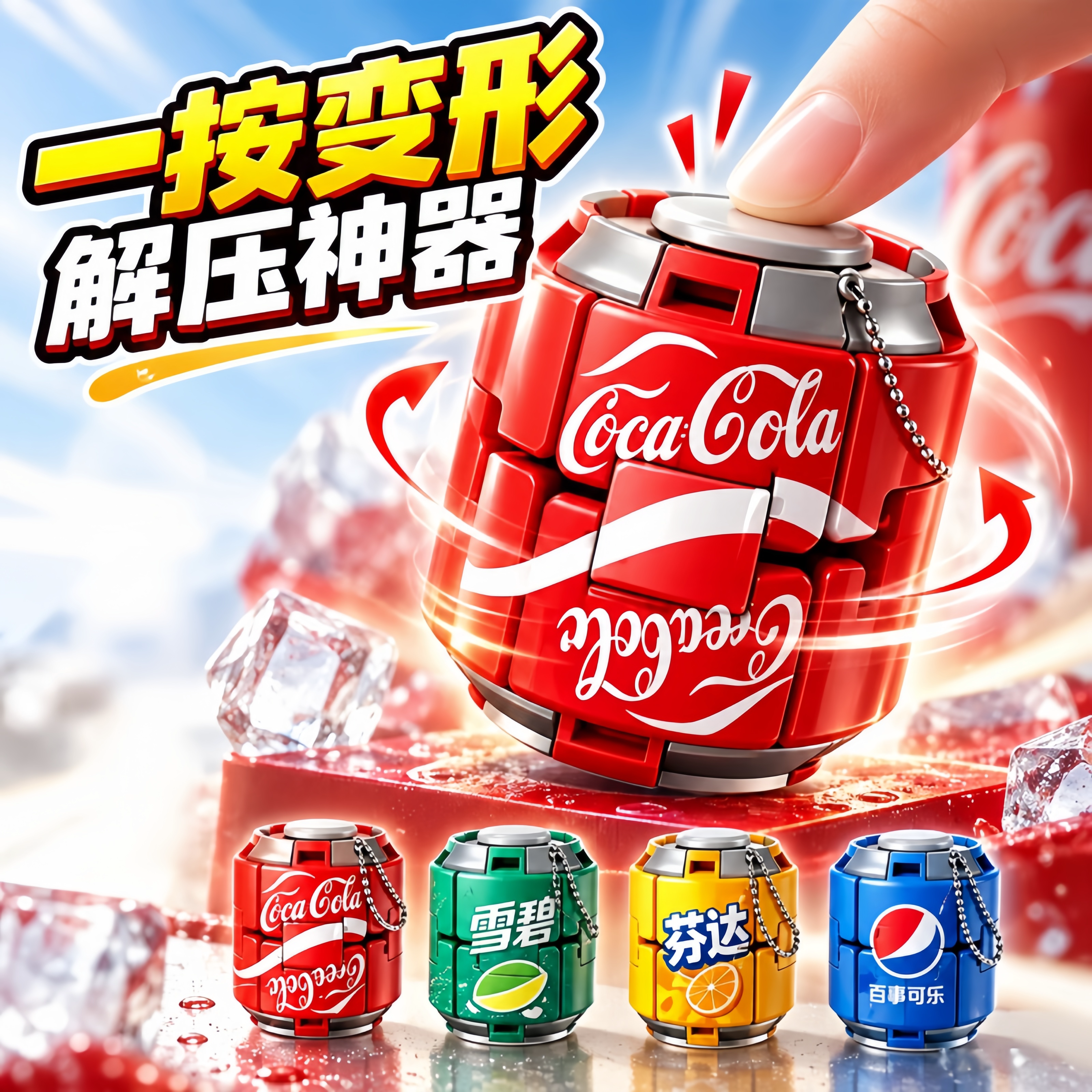 汽水指尖陀螺玩具可乐雪碧彩色按压旋转解闷解压球形减压潮玩摆件