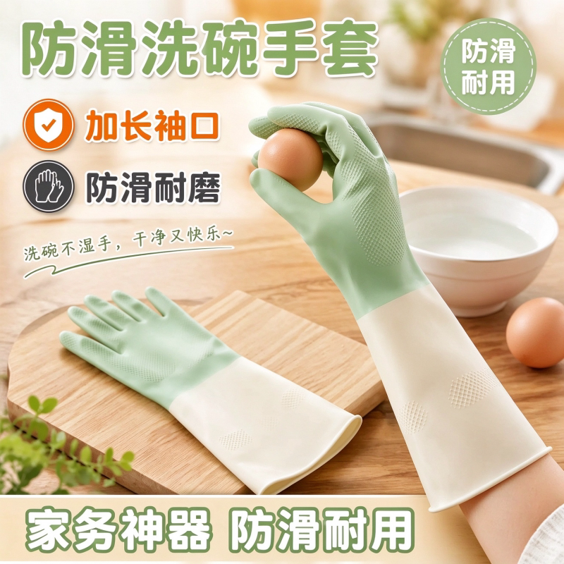 高弹力家务洗碗手套耐用防水橡胶乳胶厨房刷碗洗衣服耐磨PVC手套