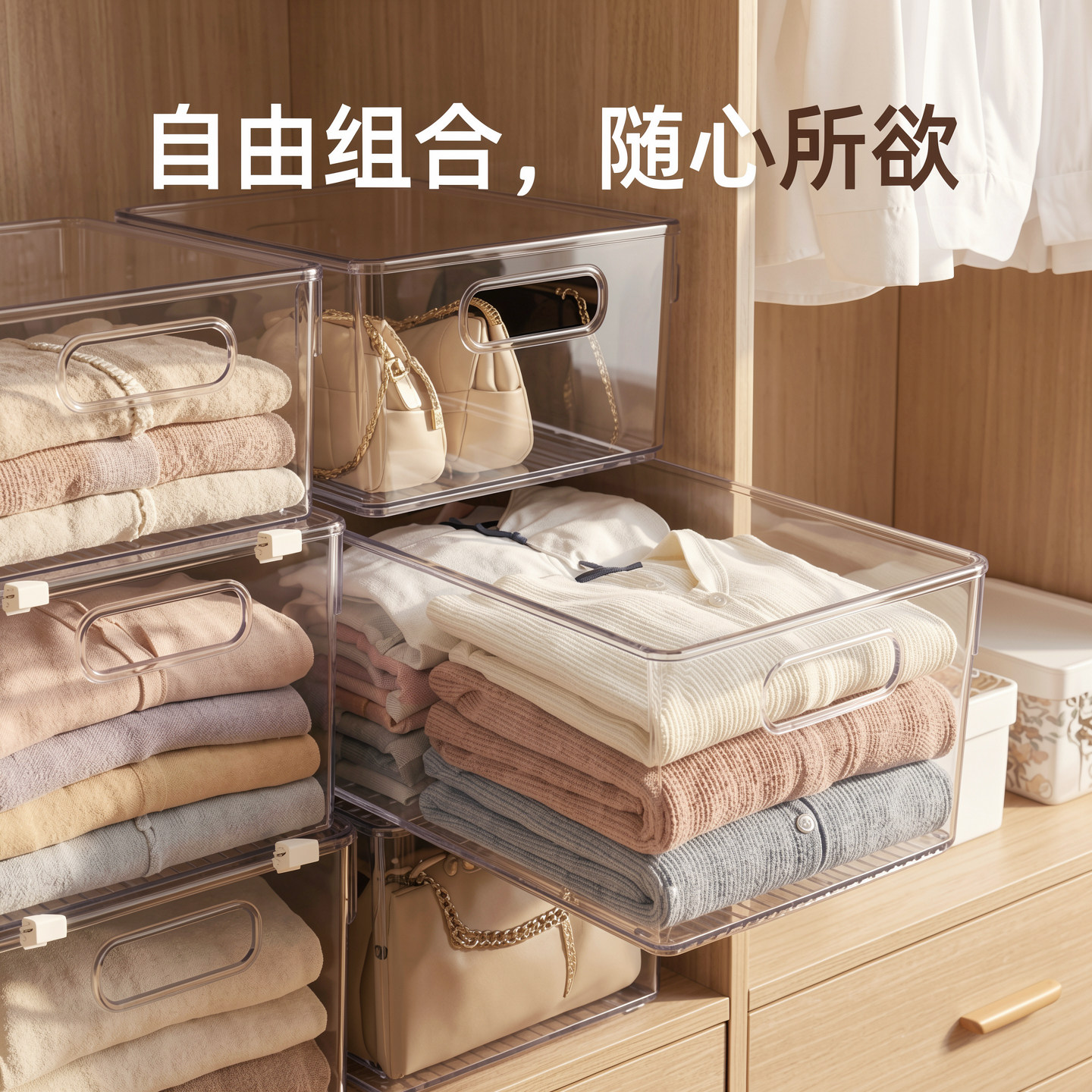 衣服收纳箱家用衣柜放衣物裤子分层整理盒子透明折叠储物筐框神器