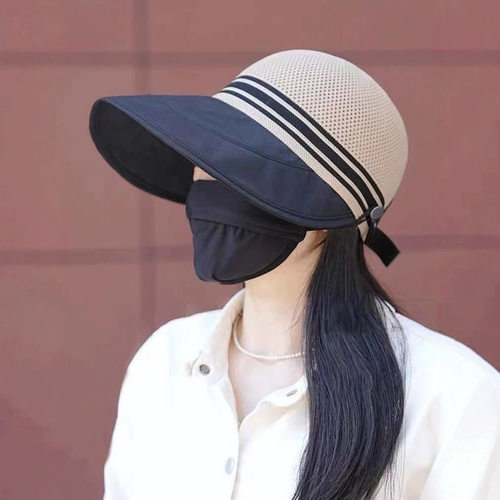 春夏镂空透气鸭舌帽女2025新款可挂口罩大檐遮阳帽户外出游防晒帽