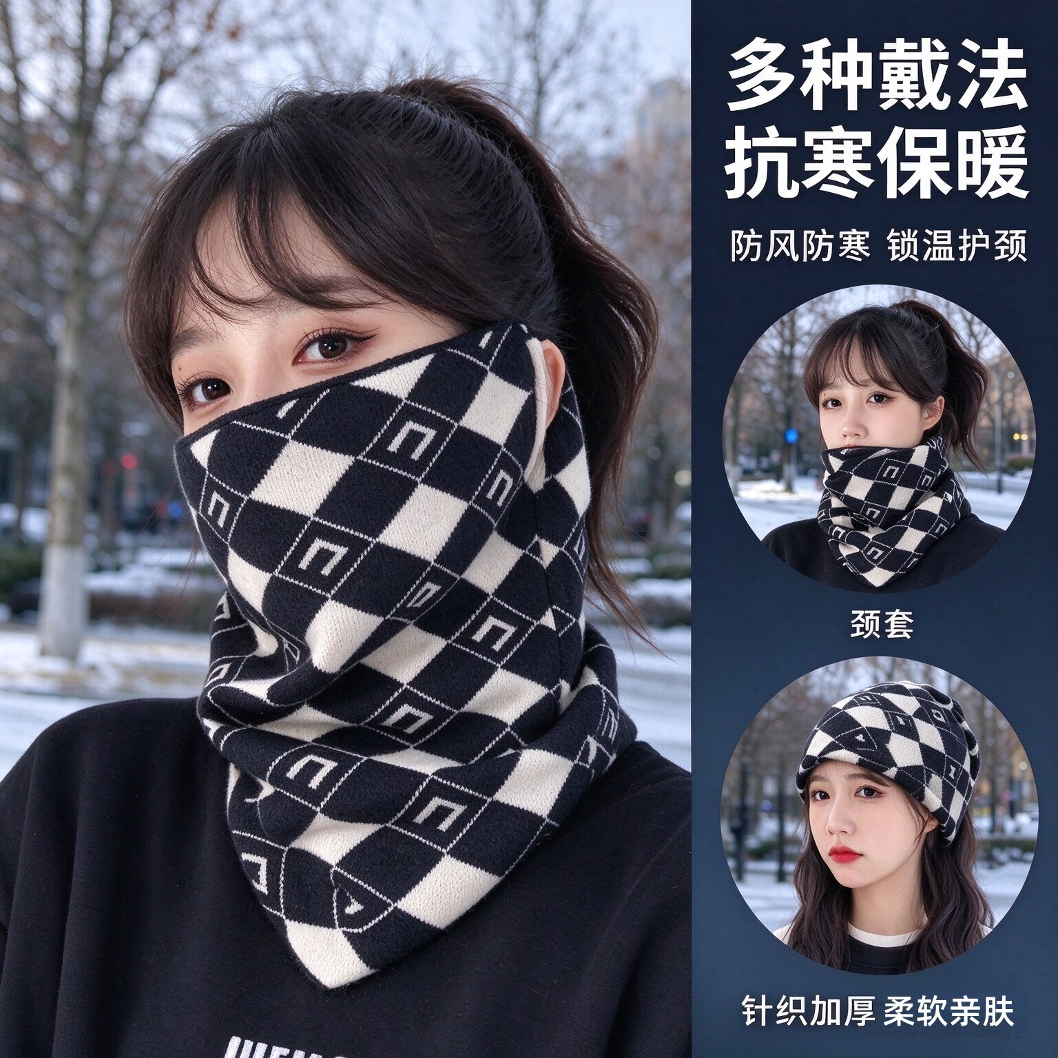围脖冬季女韩版百变挂耳面罩保暖护颈脖套百搭围巾加厚挡风寒口罩