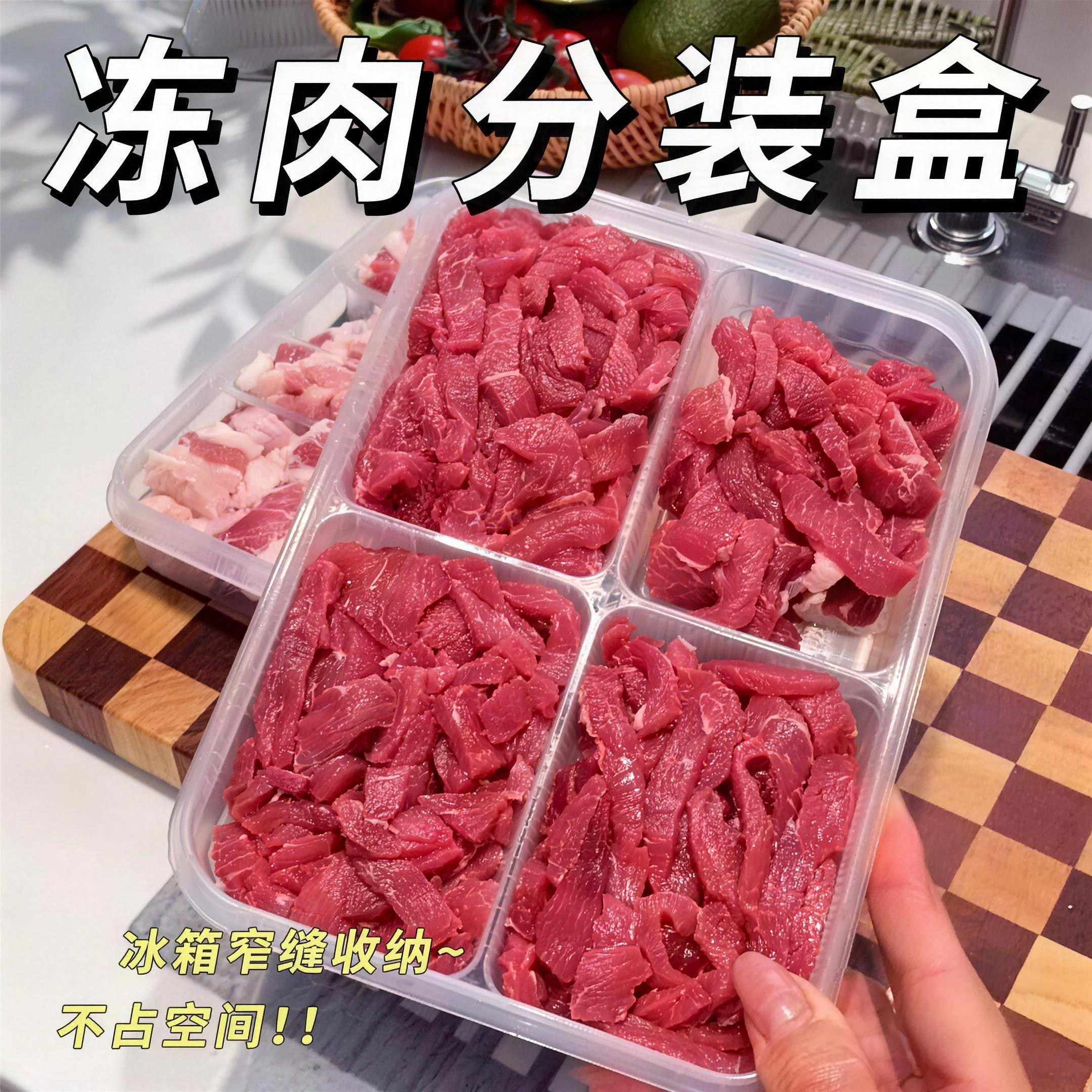 冻肉分格盒子冰箱整理收纳盒分装盒冷冻食品级小号四格保鲜盒透明