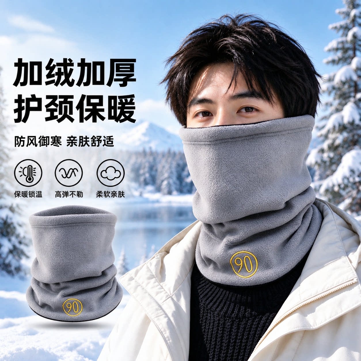 保暖防风骑行双面抓绒脖套
