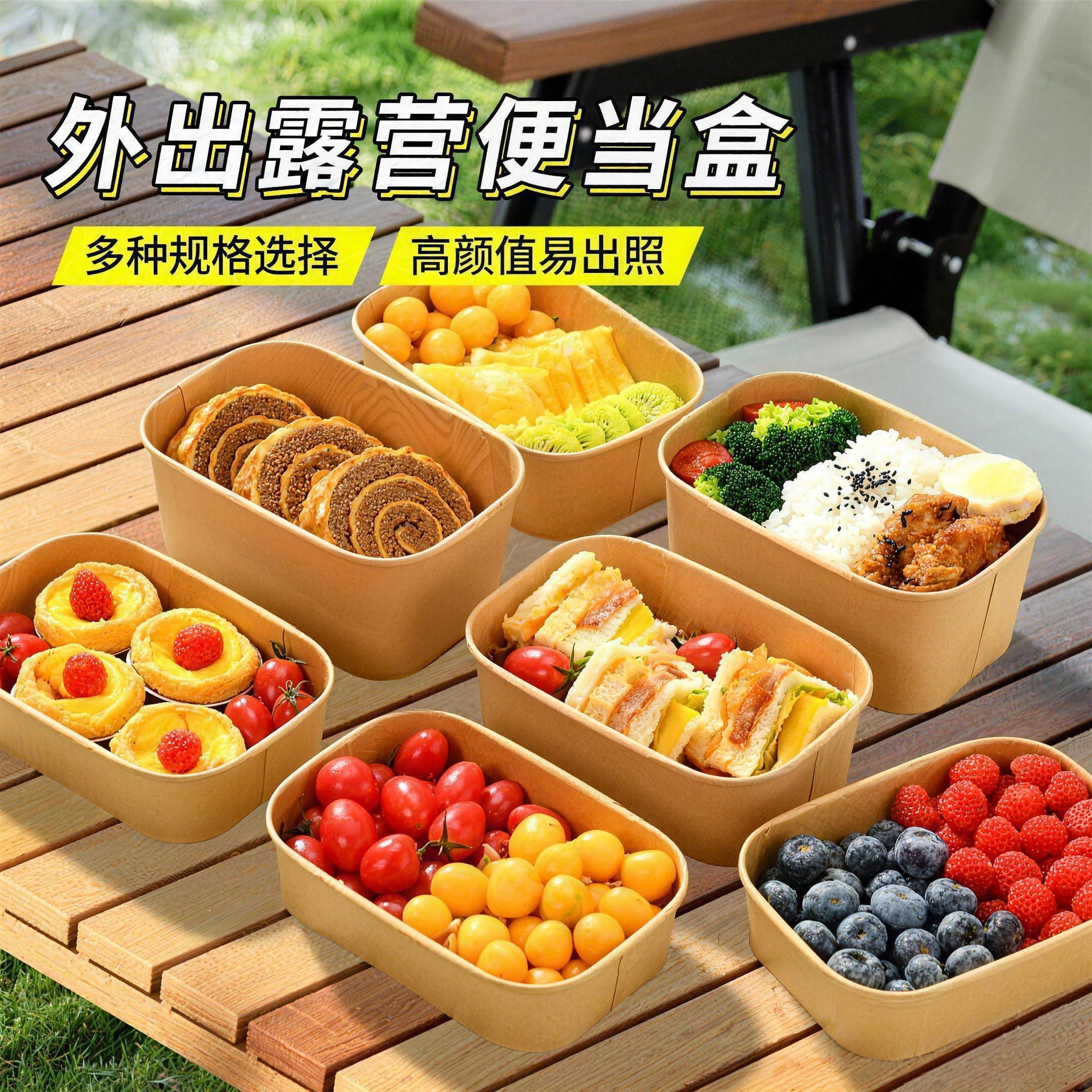 一次性餐盒牛皮纸方形打包盒水果快餐饭盒轻食野餐便当纸盒沙拉盒