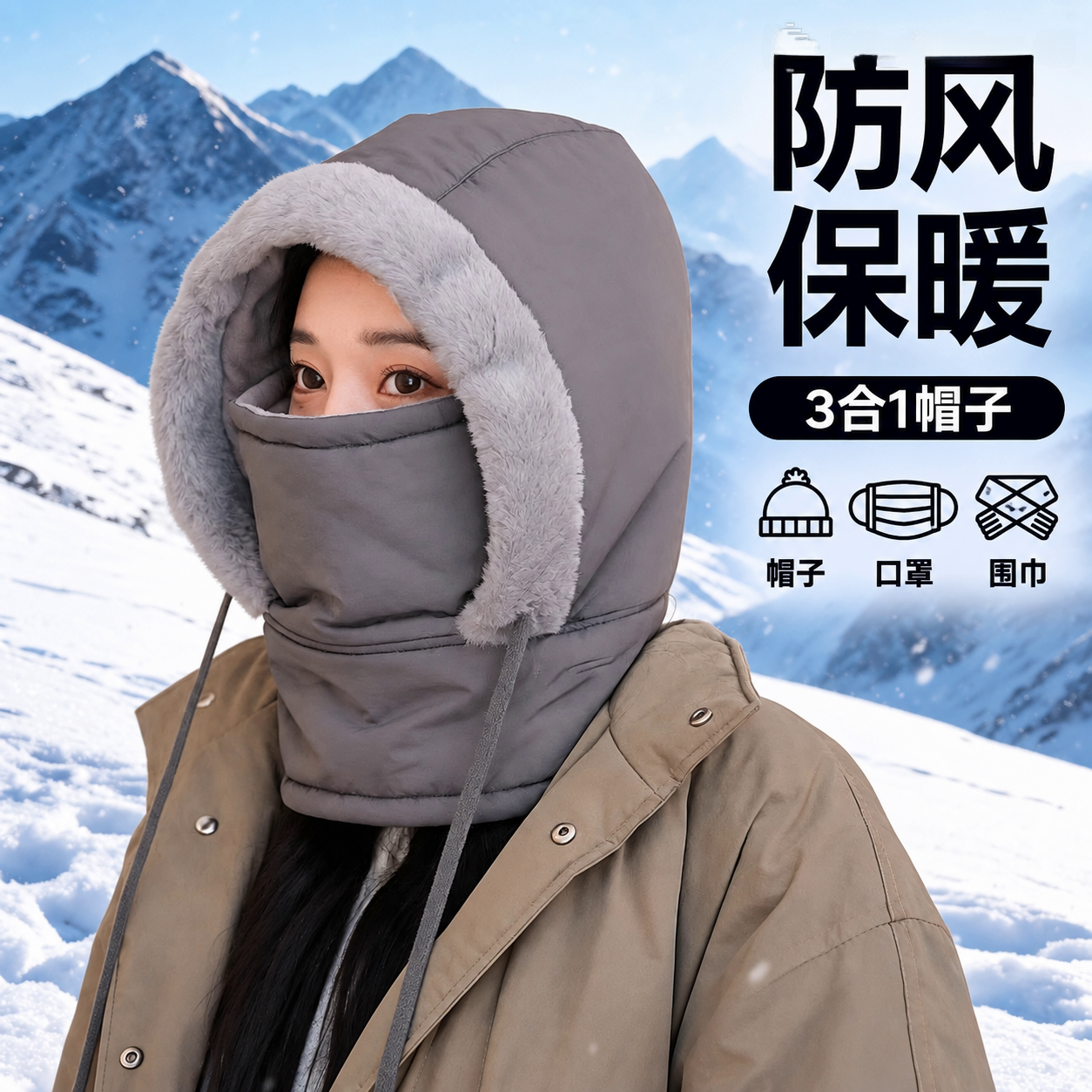 冬季加绒防风面罩围脖一体雷锋帽