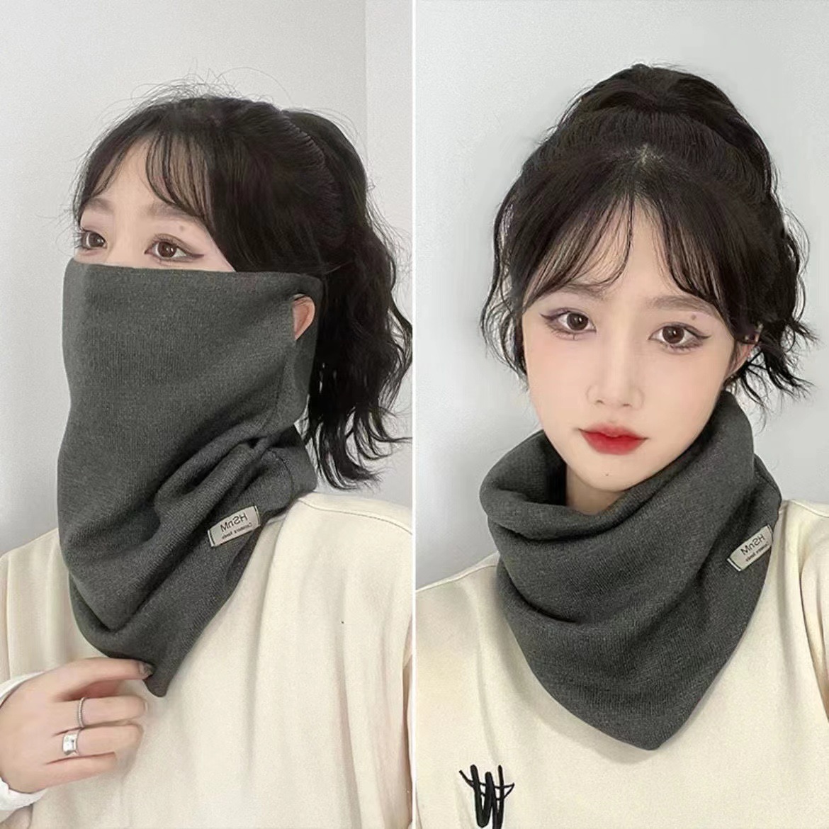 围脖冬季女韩版百变挂耳面罩保暖护颈脖套百搭围巾加厚防风寒口罩