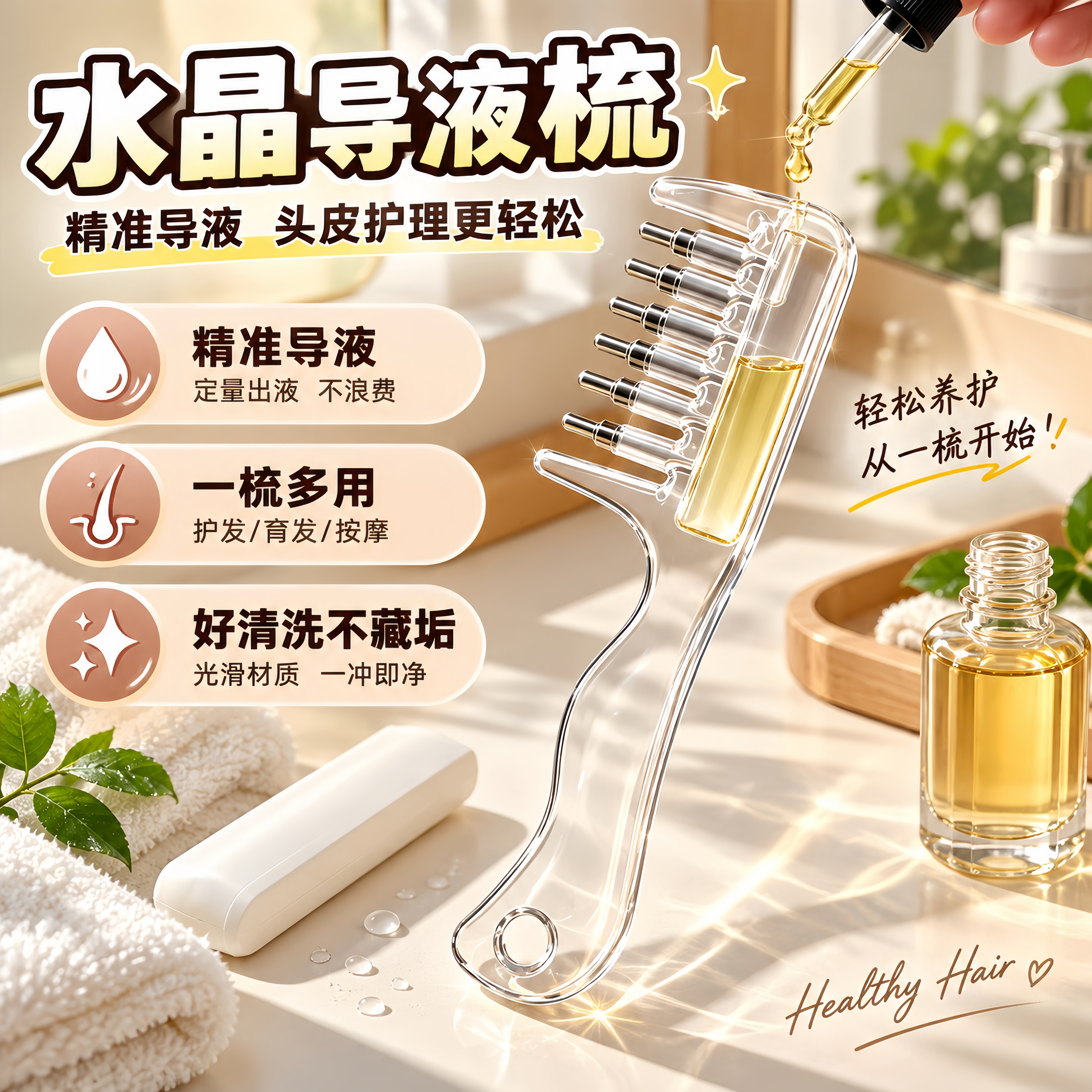 水晶导液梳养发梳米诺头皮上液器生发上药器精华液精油导入梳梳子