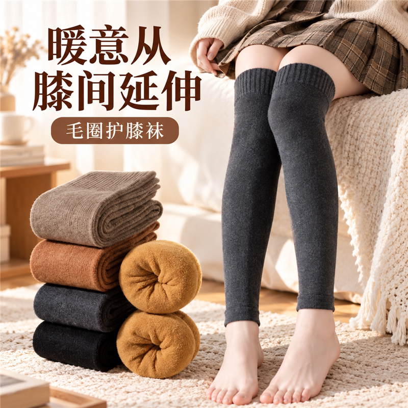 护膝袜套女过膝加厚毛圈关节长筒袜高弹力保暖护膝袜套春秋加绒