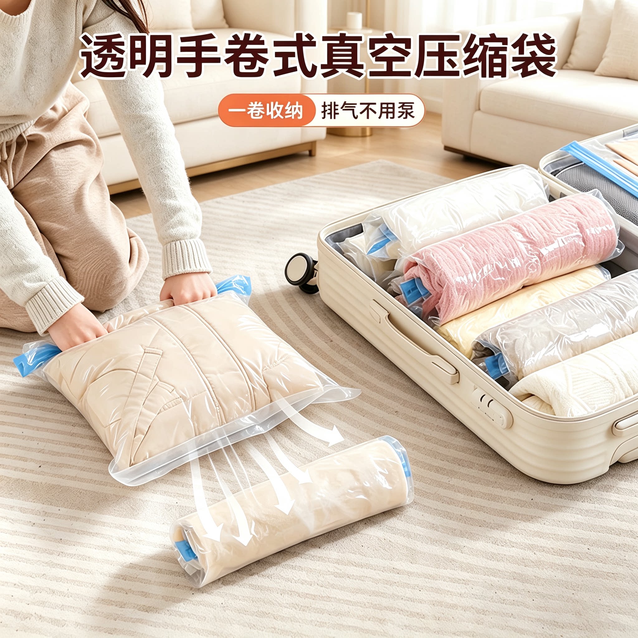 旅行真空压缩袋行李箱专用神器衣服衣物羽绒服免抽气旅游收纳袋子