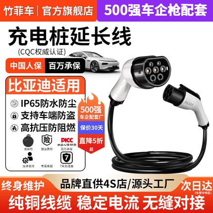 适用比亚迪充电桩延长线7kw汽车交流充电枪32A双枪头加长电缆线