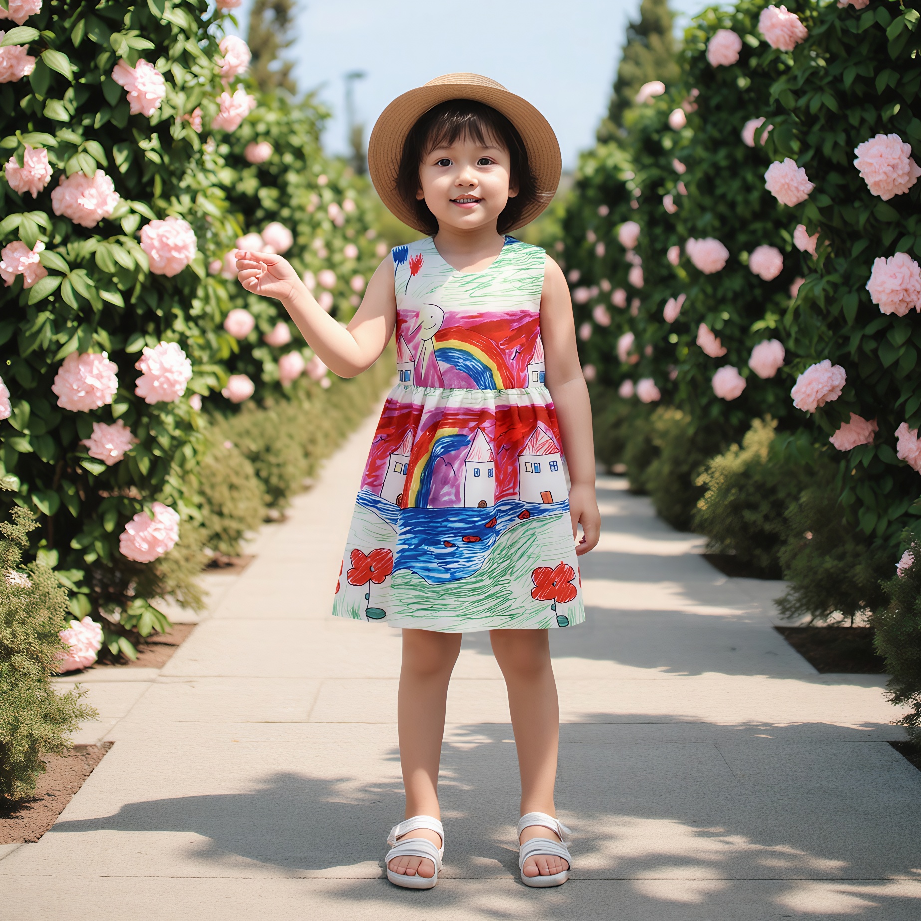 夏季新款女童唯美超仙花朵彩色小房子连衣裙无袖童裙